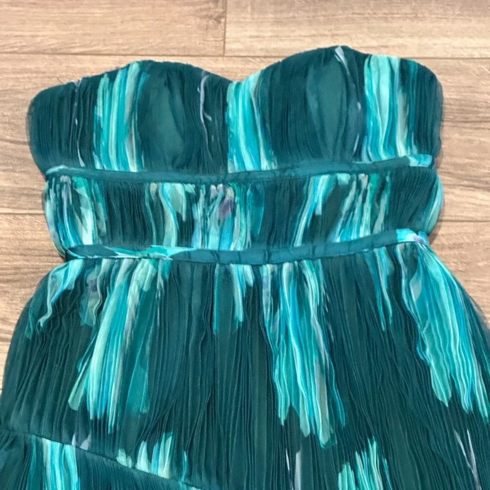 NWT! Hutch Lanza Teal Strapless Pleated Tulle Gown Size 6 - Picture 8 of 15